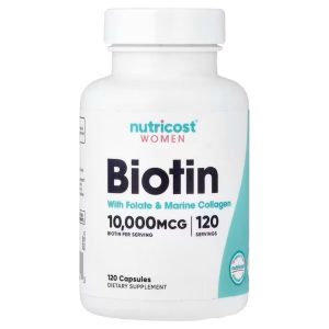 nutricost women biotin 10,000 mcg with folate & marine collagen 120 capsules
